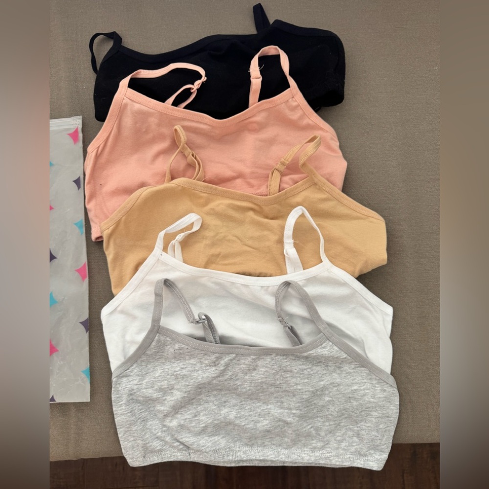 Cotton training bras - 5 pack. Cami crop, adjustable straps.  Girls size 10/12